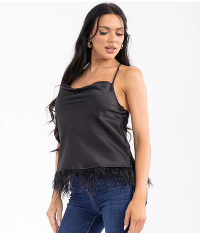 Black feathered cross tank