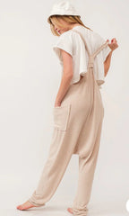 WOMEN'S SLEEVELESS FRONT POCKET STRAIGHT LEG WAFFLE JUMPSUIT