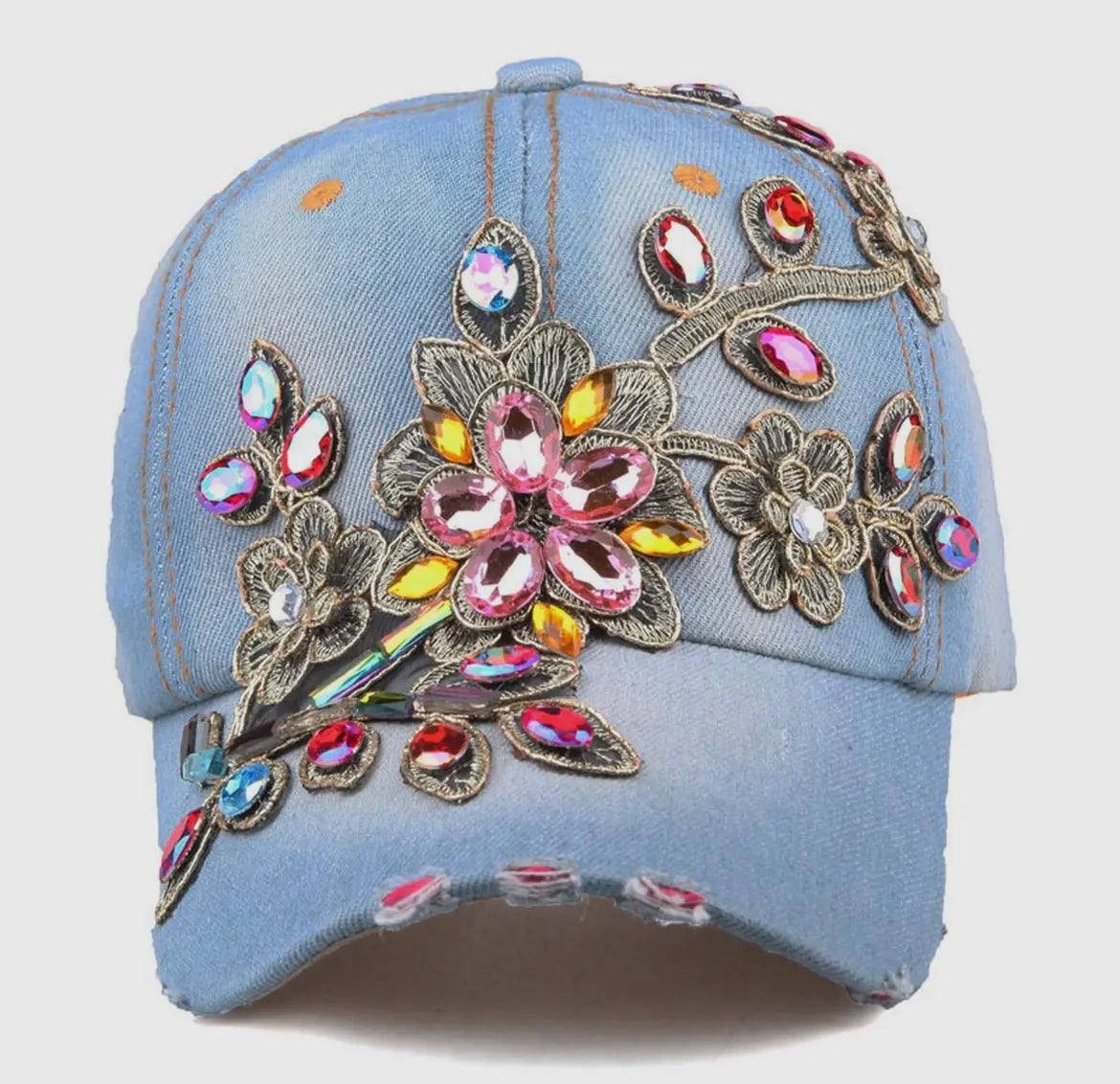 Rhinestone flower hat dark blue