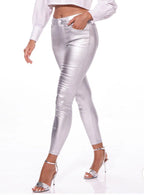 Metallic skinny leg pants