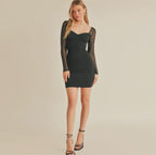 Mesh long sleeve bodycon mini knit dress