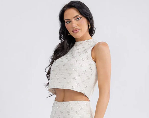 White sequin holiday top