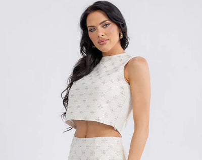 White sequin holiday top
