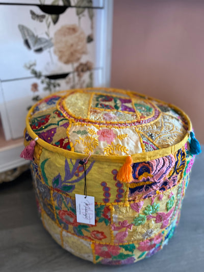 Indian handmade hand embroidered footstool pouf boho