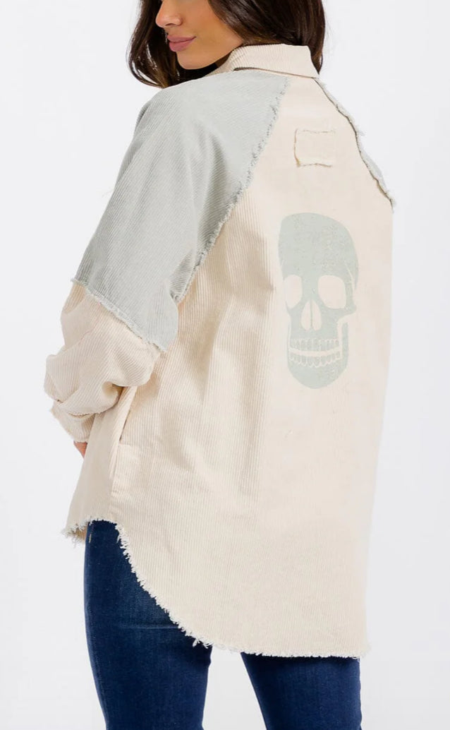 Skull corduroy button down jacket