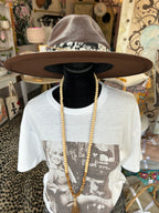 Brown gold star wide brim fedora