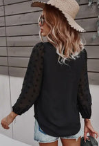 Solid V neck black sheer blouse
