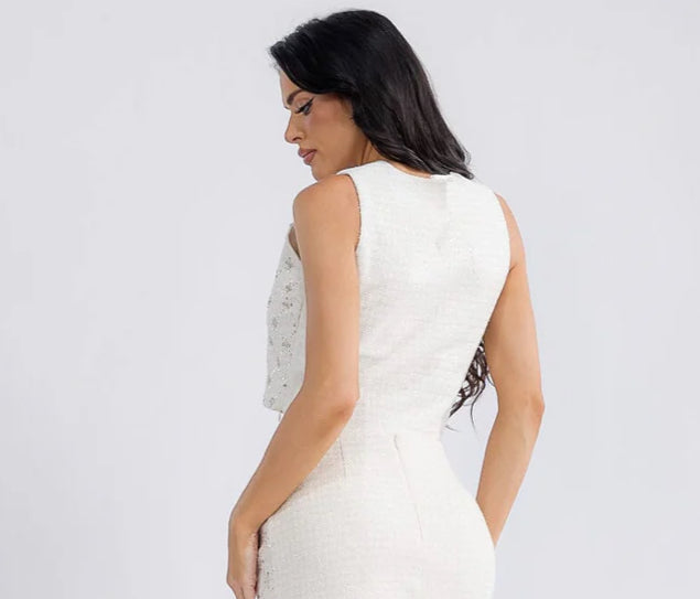 White sequin holiday top