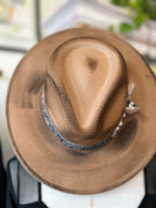 Wide brim brown fedora hat with poker cards