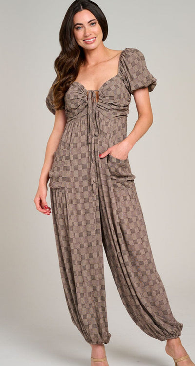 Open back checkered jumpsuit