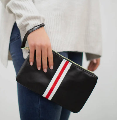 Funky Monkey striped, red, white, & black clutch