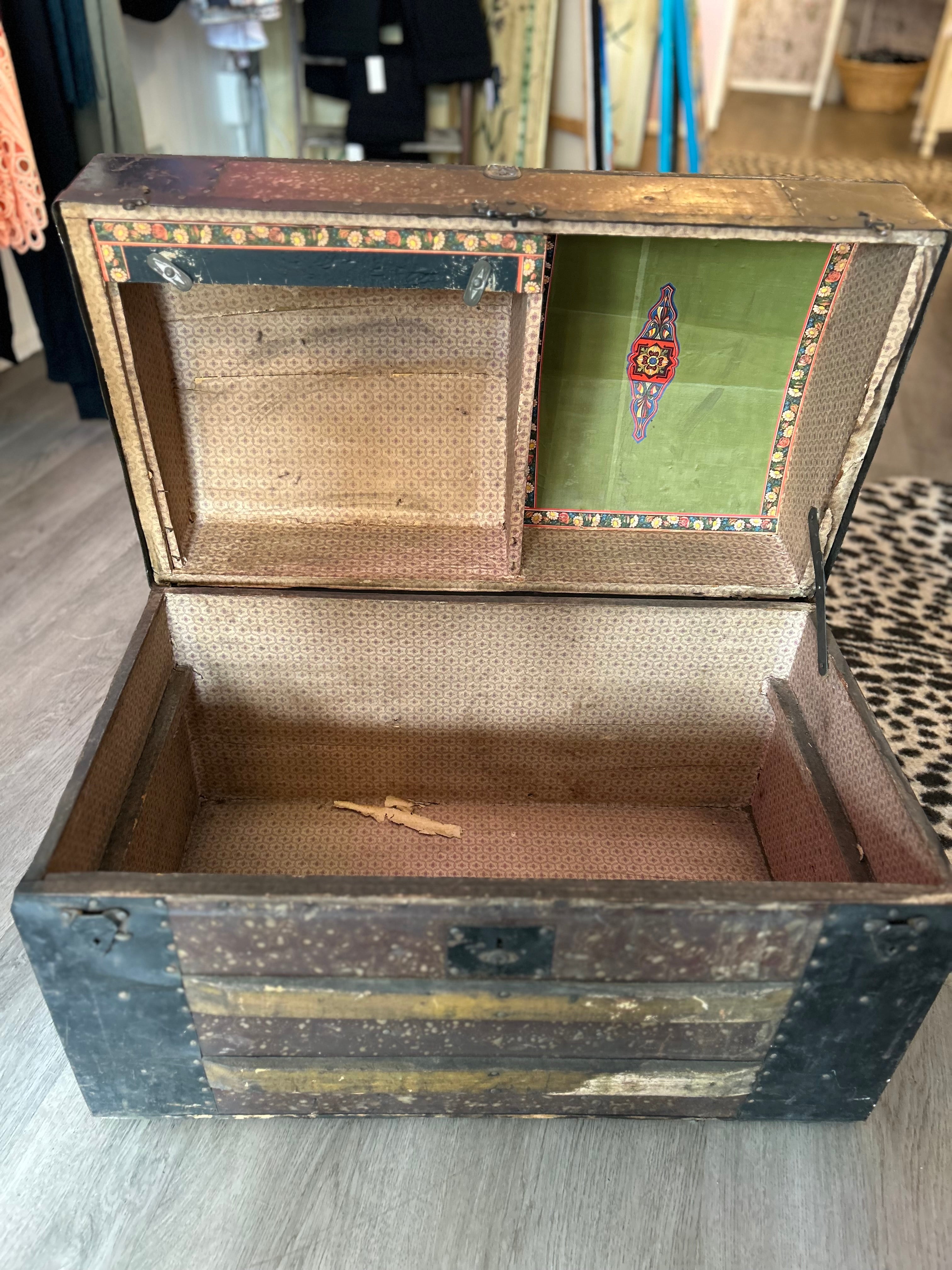 Antique clothing chest with latch