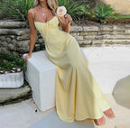 Elegant Lace-up yellow dress
